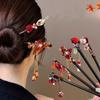Flower Wooden Hair Stick Red Hanfu Hairpin Classical Hanfu Accessories