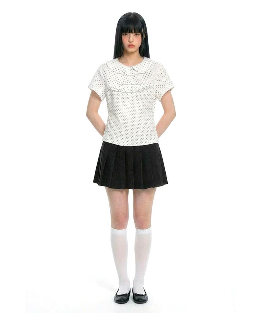 Damiswi Polka Dot Shirred Polo Shirt_White