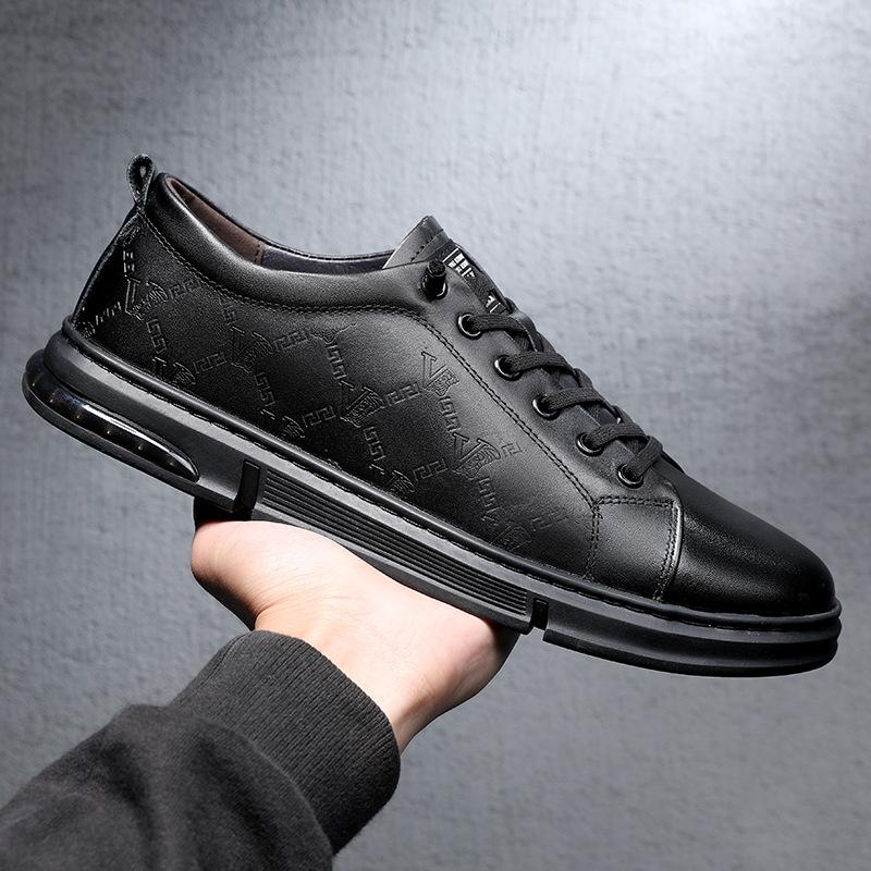 Herrenschuhe Frühling und Herbst All-Match Echtes Leder Herren-Sneaker Trendmarke Oberste Schicht Rindsleder Bedruckte Freizeitschuhe Herrenmodelle