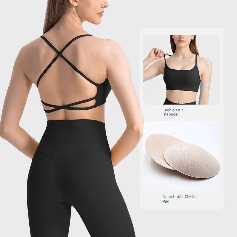 European and American Spaghetti Strap Yoga Vest Fixed Cup Sexy Cross Beauty Back Sports Bra Iron Back Training Fitness Underwear