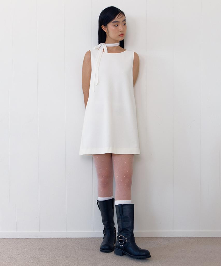 Selliteiljeu Boat Neck Flared Mini Dress_Ivory