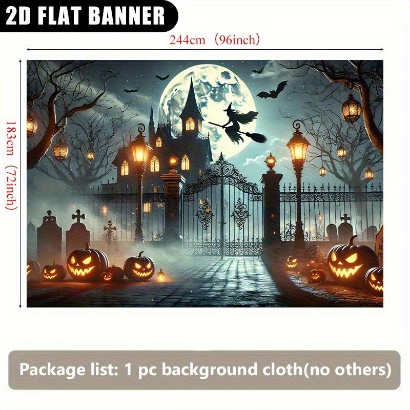 2D Flat Storefront Banner for Halloween | Ghost Castle and Pumpkin Lantern Scene, Suitable for Living Room and Bedroom