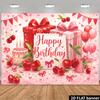 2D Kids Cherry Birthday Backdrop, "Happy Birthday" Script & Balloon Photography Background