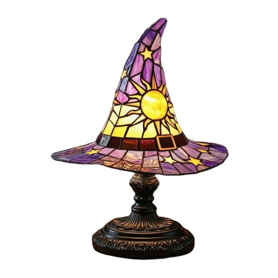 Witch Hat Lamp Stained Glass Resin Wizard Hat Light Spooky Gothic Table
