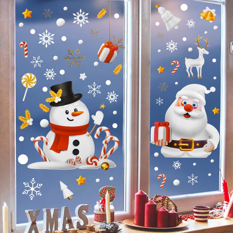 Christmas Window Sticker Santa Claus Snowman Glass Sticker Set Christmas Decoration For Home Kids Room Wall Decal 2026 New Year