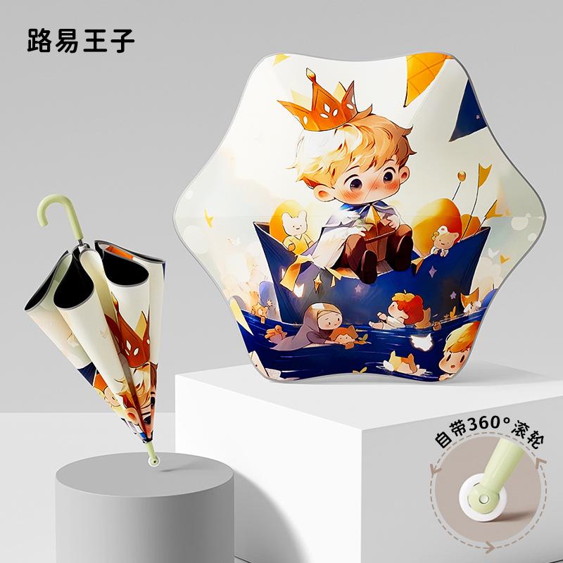 Children's Umbrella Cartoon Long-handled Umbrella Roller Large Primary School Students Anti-stab Children Vinyl Sunny Rain