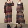 Artistic Temperament Cotton Linen Round Neck Long Sleeve Casual Dress for Women