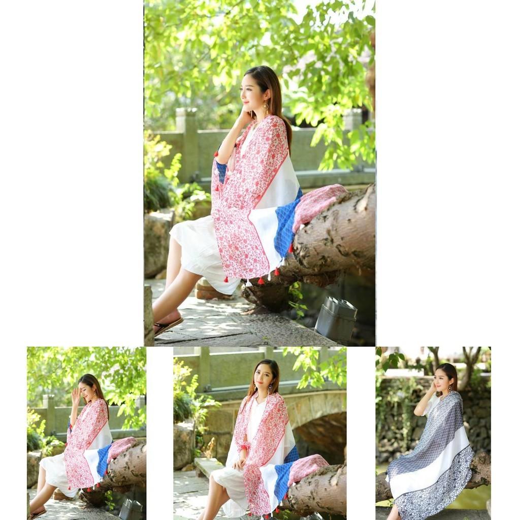 Ethnisch gestrickter Schal für Damen, leichter Sommerschal mit Aufdruckdesign für Reisen und Strand
