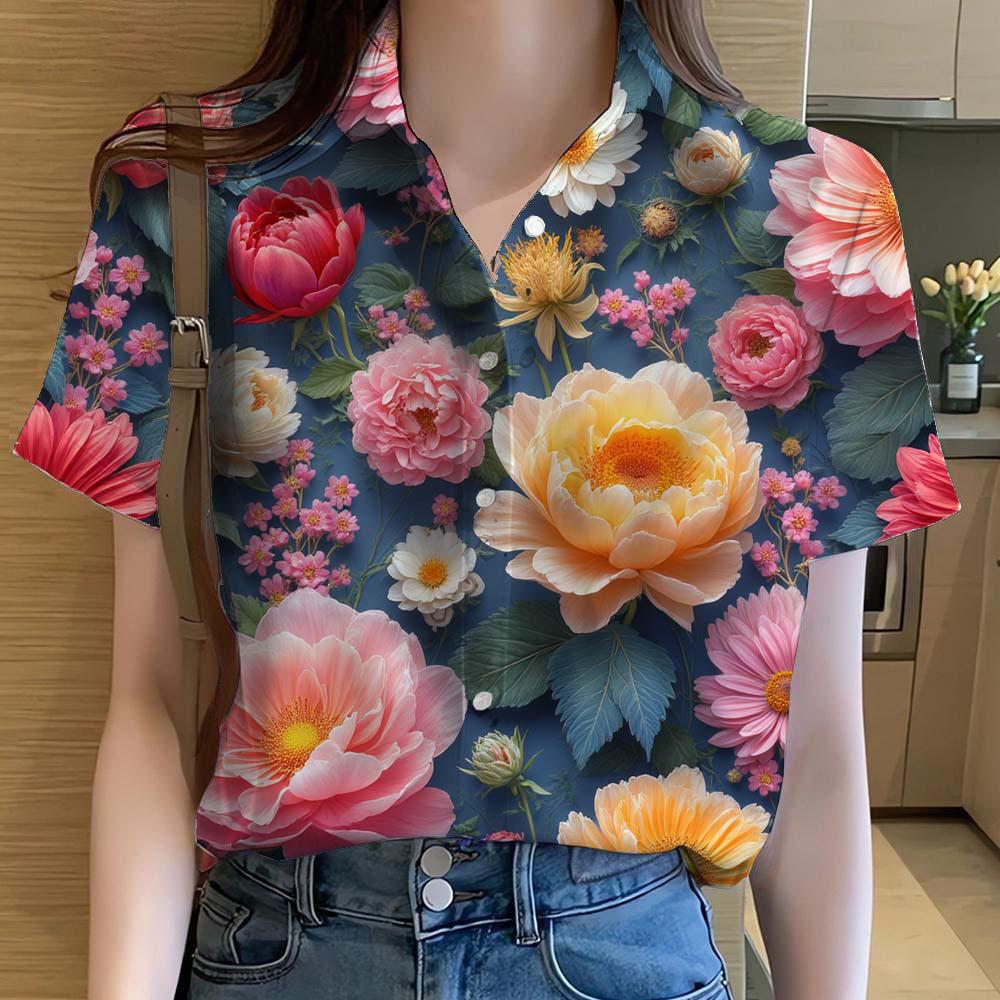 3D Printed Casual Beach Shirt Summer New Unflower Blouse Y2k Women's Clothes