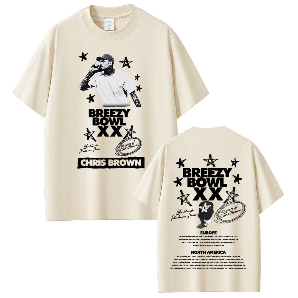 Rapper Chris Brown Breezy Bowl XX Tour 2025 T Shirts Unisex Women Clothing Hip Hop Pop Music Tshirt Casual Cotton Vintage Tshirts