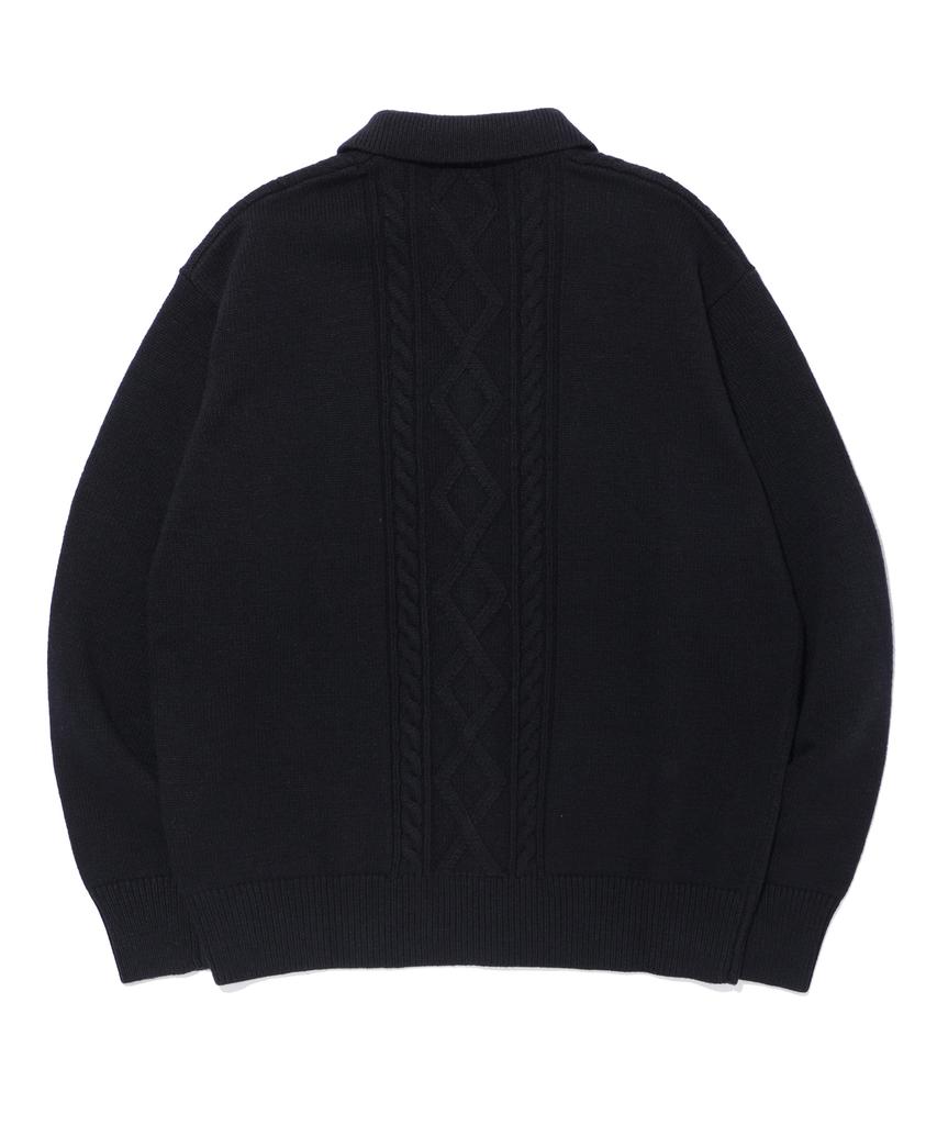 Soundslife Zigzag Cable Collar Knit Zip-Up Black