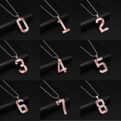  Lucky Number 0-9 Pendant Necklace Box Chain Baseball Sport Digital Stainless Steel Necklaces Casual Punk Jewelry for Men