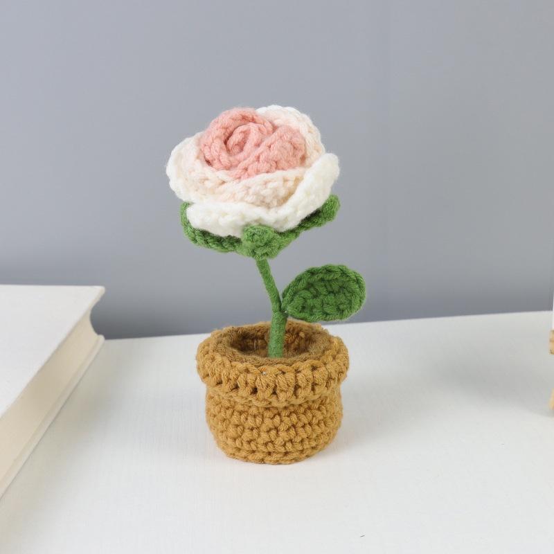 Handmade Potted Plant Artificial Knitting Flower Decoration Diy