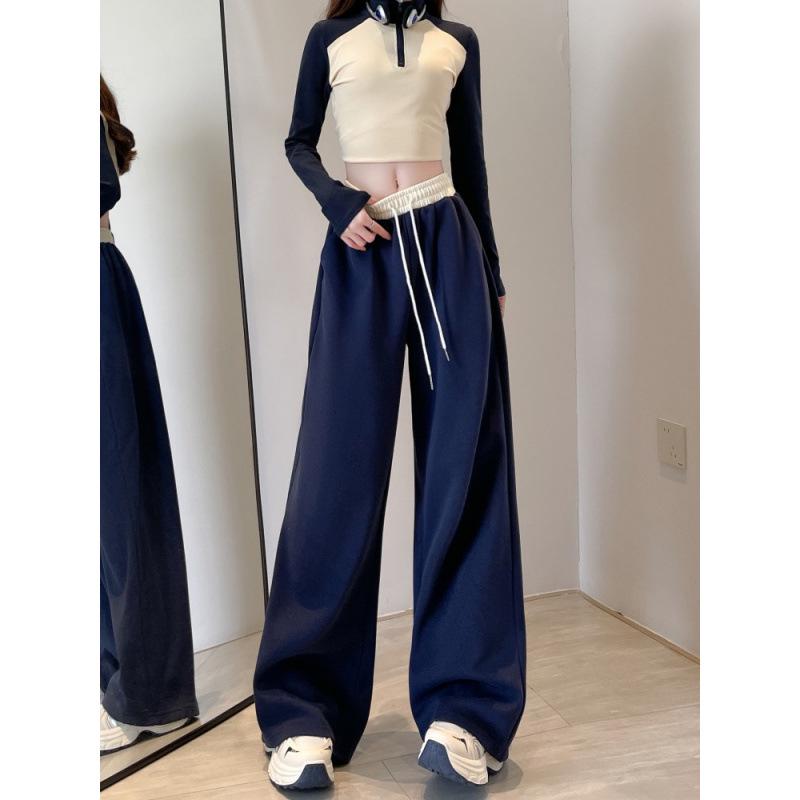 Damen High-Waist Colorblock Wide-Leg Jogginghose für Frühling/Herbst 2026