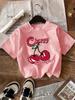 3–13 Jahre + Modestil, einfaches Baumwoll-T-Shirt mit Frucht-Kirsch-Aufdruck für Kinder, Tees, tägliche Mädchen, Sommer-Sweatshirts