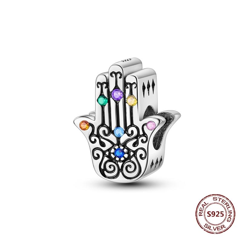 Duivelsogen Bedel 925 koper Originele Hand van Fatima Blauwe Zirkonia Kruis Blauwe Ogen Bedels Past Armband DIY Maken Zirkonia Cadeau