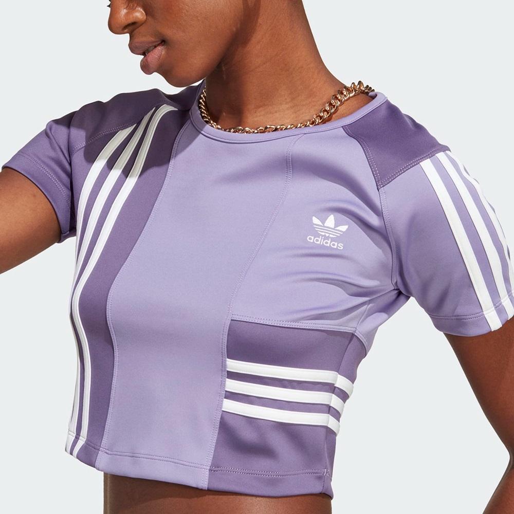 adidas Originals Crop Tops Women's Purple Crew Neck Moderate IC2378