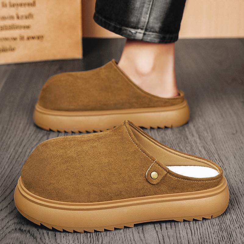 2025 Platform Half shoes for Men Loafers Slippers Leather Man Slides Thick Bottom Mules Closed Toe Sandals Outdoor Slip On Flats