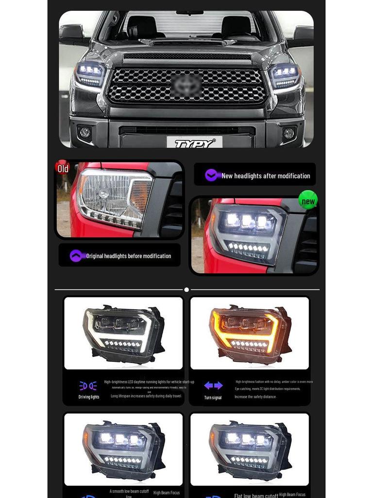 LED Projector Headlight Assembly with Flowing Turn Signals for 2014-2020 Toyota Tundra