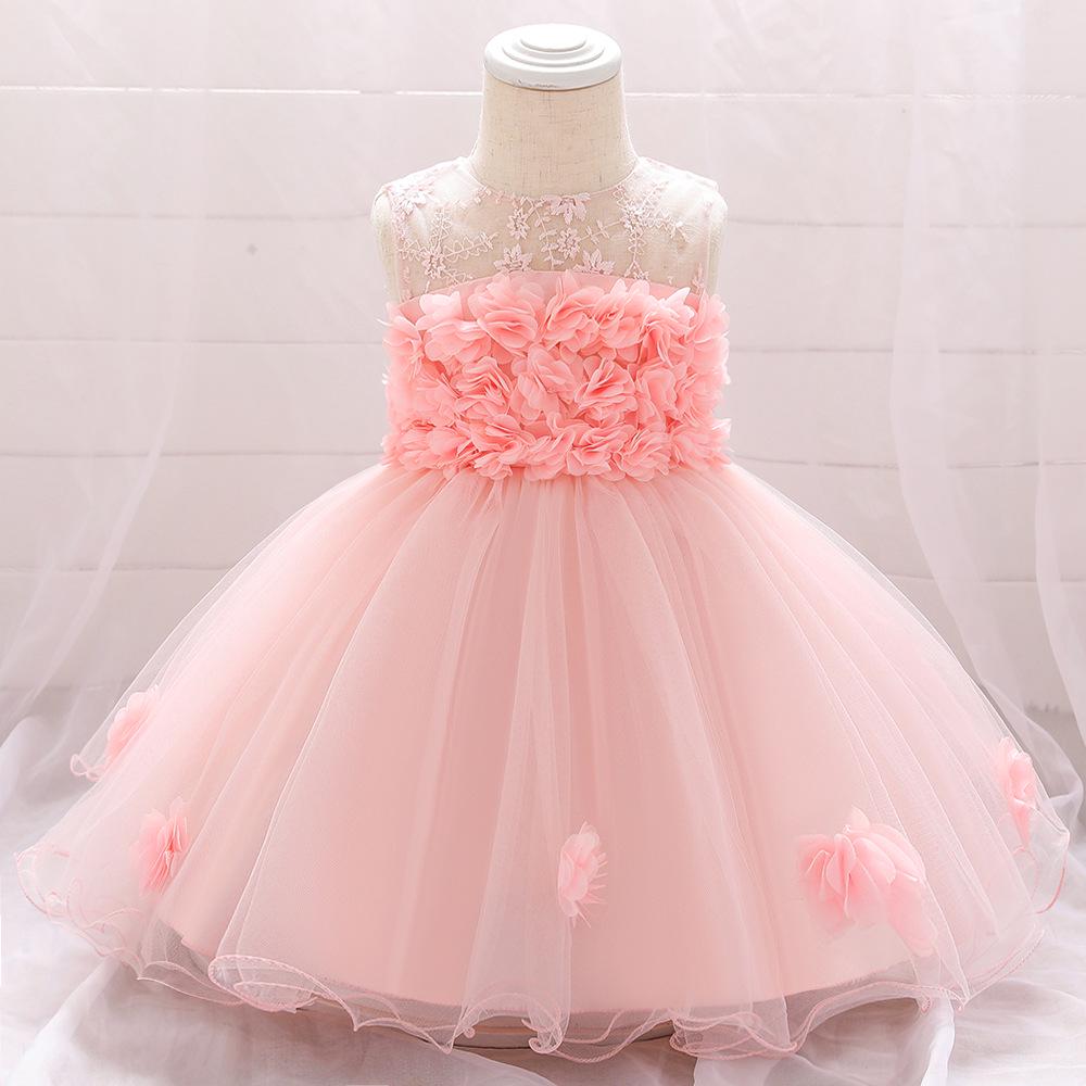 2025 European & American Flower Mesh Baby Princess Dress for One-Year-Olds