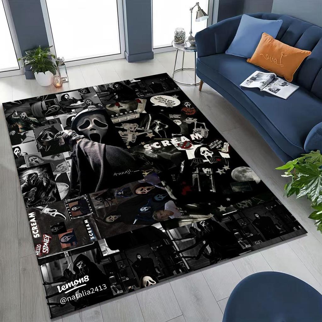 Horrorfiguren S-Scream Geistergesicht Teppich für Schlafzimmer Wohnzimmer Sofa Zuhause Fußmatte Dekor, Große rutschfeste Spielmatte für Kinder