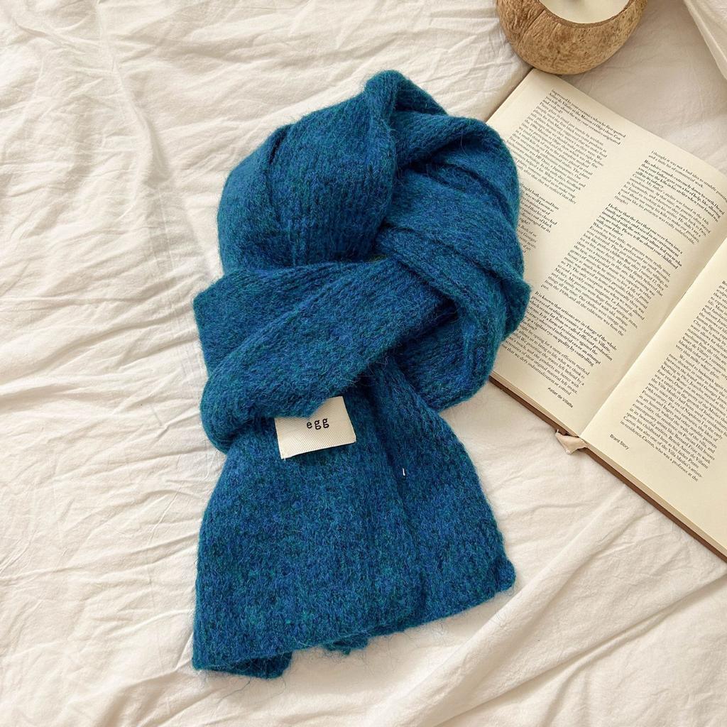 1116 Korean Atmosphere Solid Color Knitted Scarf Autumn and Winter Women's New Korean Egg Mohair Wool Scarf