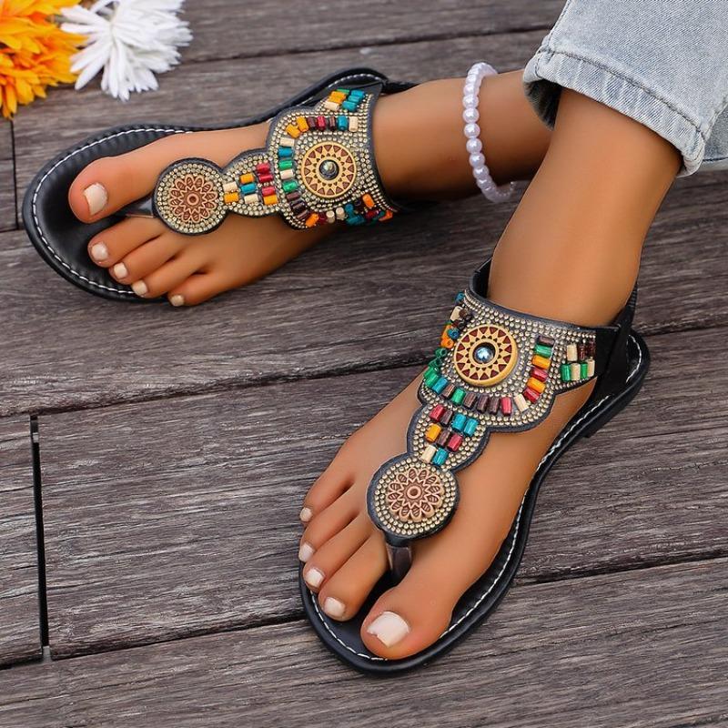 Bohemian Style Women Flat Sandals Clip Toe Gladiator Sandals Woman Retro Summer Casual Beach Shoes Women Anti Slip Flip Flops