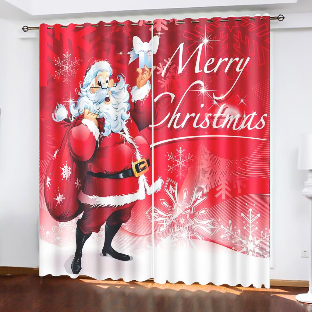Christmas Santa Claus Suitable Home Decor Living Room Bedroom Blackout Curtains  Balcony Screen Cartoon Cute Perforated