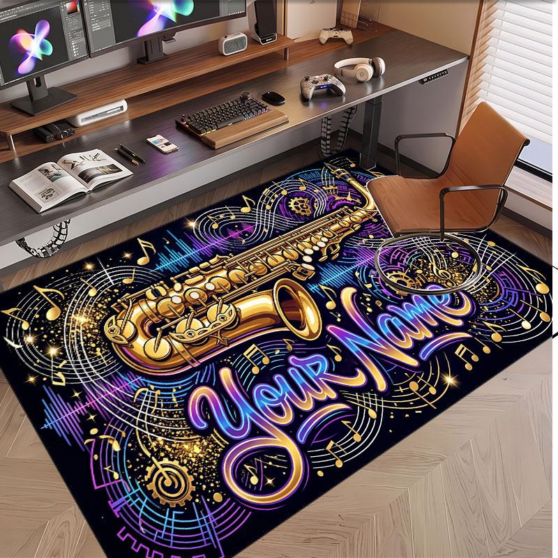 Music General Theme Soft Crystal Velvet Rug Custom Name & Text Print Non Slip Floor Rug for Bedroom Living Room