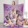 1pc Light Purple Blanket Lovely Cat Printed Flannel Blanket Demon Hunters Print for Home Living Room Bedroom Decor Birthday Gift
