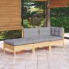 Vidaxl 3-Cz. Garden Lounge Set, Grey Cushions, Pine