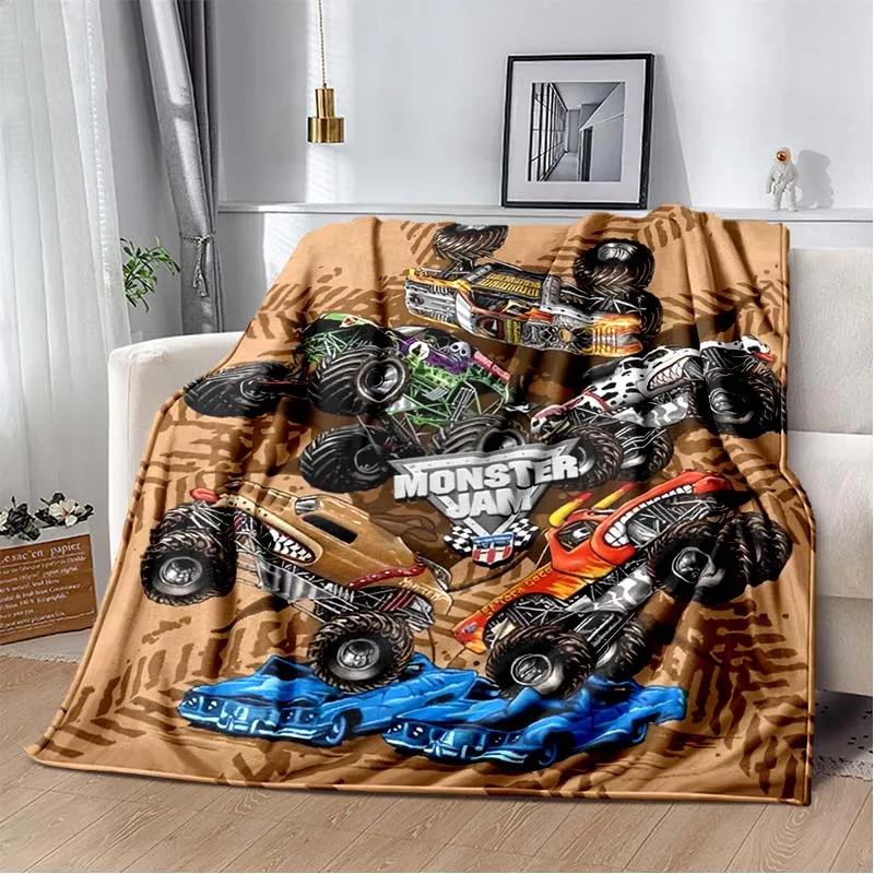 Couverture en Flanelle Douce Monster Jam Monster Truck Dessin Animé Couverture Jetée Douce Chambre d'Enfant Canapé Lit Couverture Jetée Chaude Couverture de Pique-nique