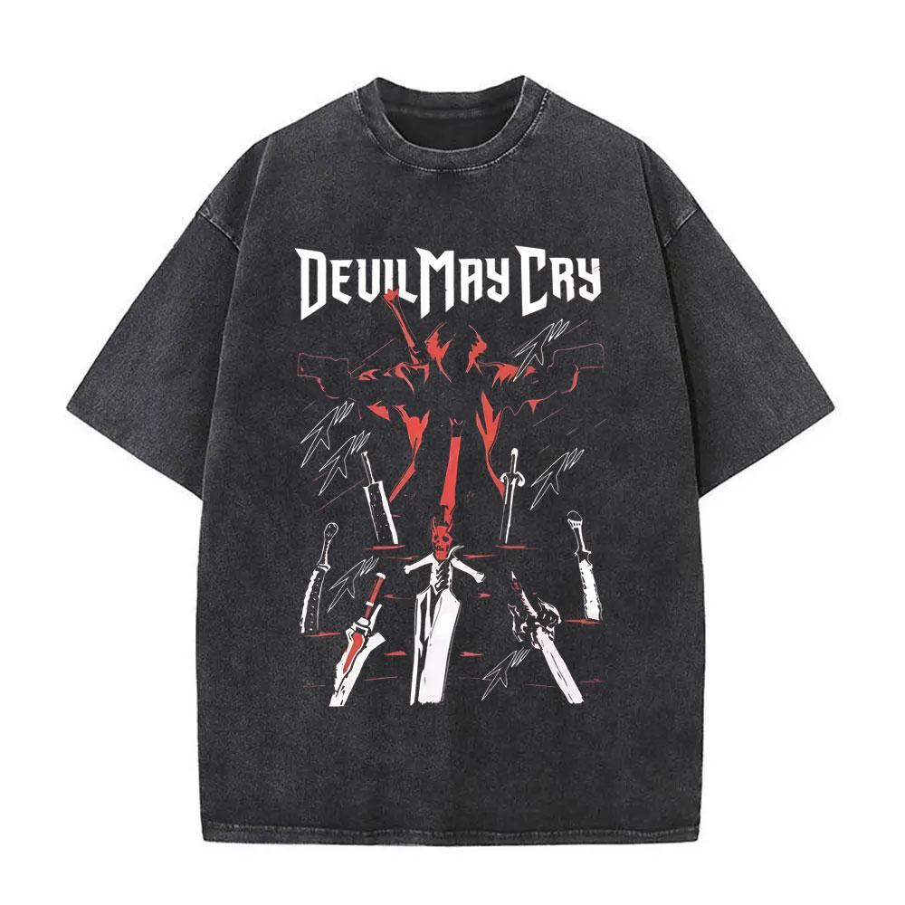 Washed Vintage Game Devil May Cry Dante Girl Dinner Graphic T Shirt Men Women Casual Oversized Short Sleeve Tshirt Streetwear