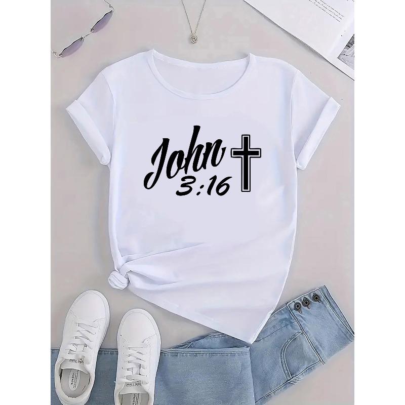 Europese maten Dames Christelijk Grafisch T-shirt | Comfortabele Pasvorm, Gemiddelde Stretch, Korte Mouw Zomer Top