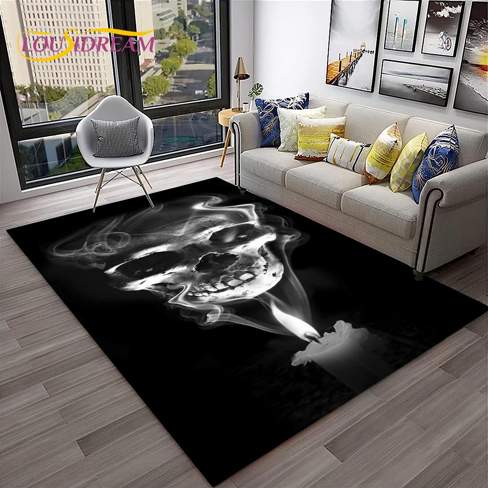Tappeto Teschio Horror Gotico 3D per Casa Soggiorno Camera da Letto Divano Stanza dei Giochi Zerbino Decorazione, Tappeto per Area Giochi Bambini Tappetino Antiscivolo