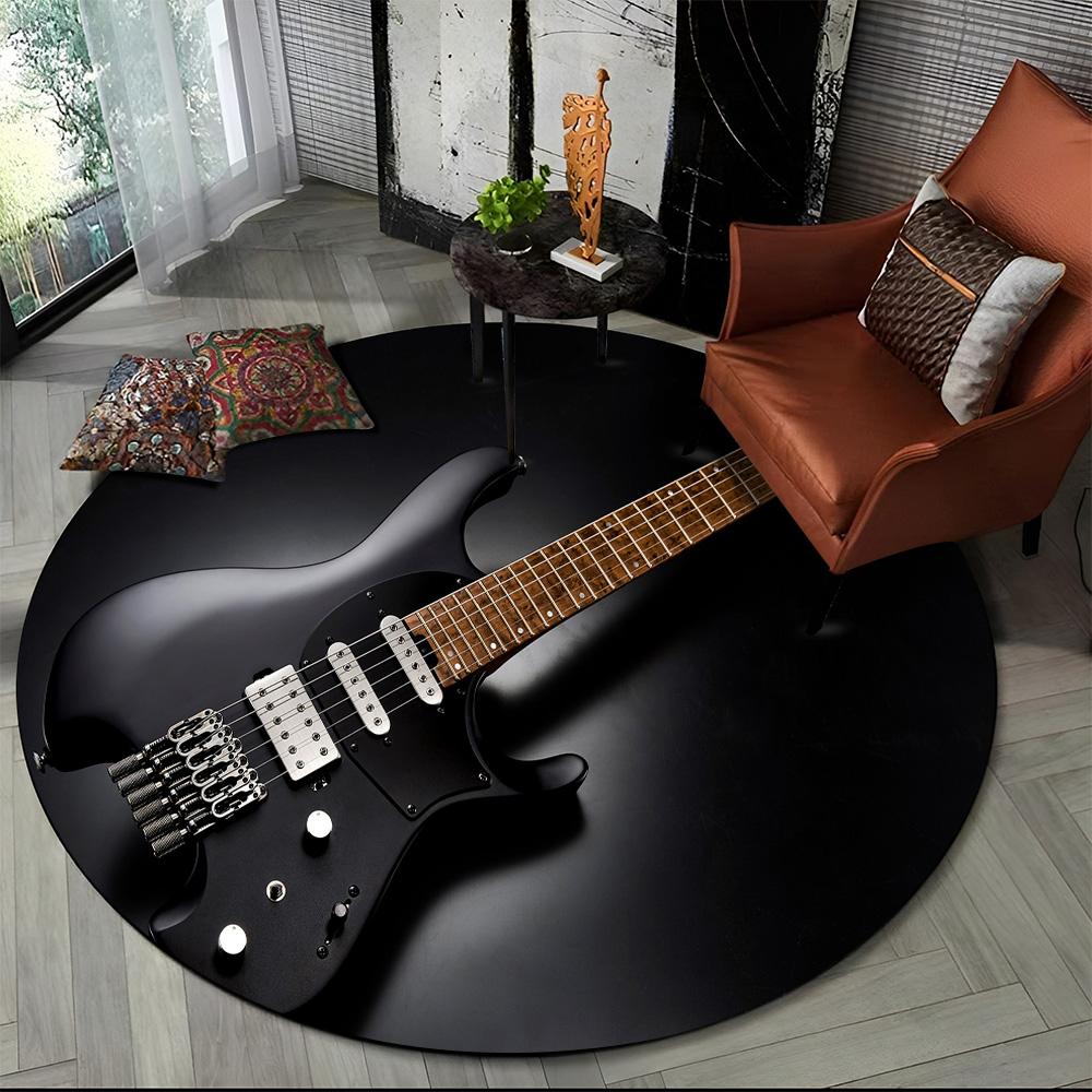 Electric Guitar Classical Guitar Round Carpet Rug for Living Room Bedroom Child Playroom Decor,Pet Area Rug Non-slip Floor Mat