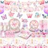 Butterfly Theme Party Supplies Party Decoration Windshield Flag Disposable Tableware Paper Plate Paper Cup