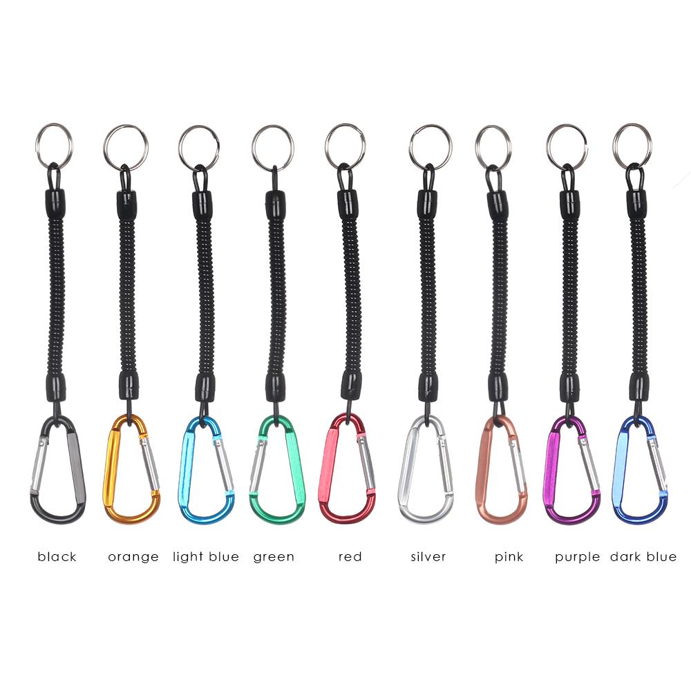 Camping Spring Elastic Rope Portable Fishing Lanyards Camping Carabiner Anti-lost Phone Keychain