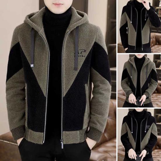 Verdickte Kapuzenjacke für Herren im Herbst und Winter, lockere, große Reißverschlussjacke, lässige Jacke mit Buchstabendruck