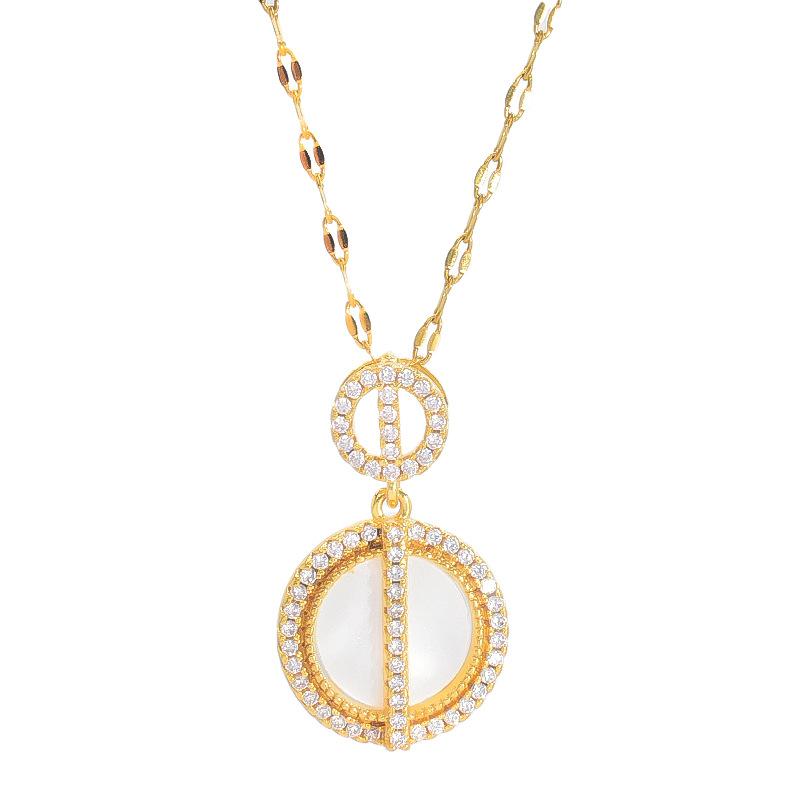 Xiulu Double Ring Necklace Women'S High Sense Versatile Personality Round Micro-Inlaid Pendant Collarbone Chain