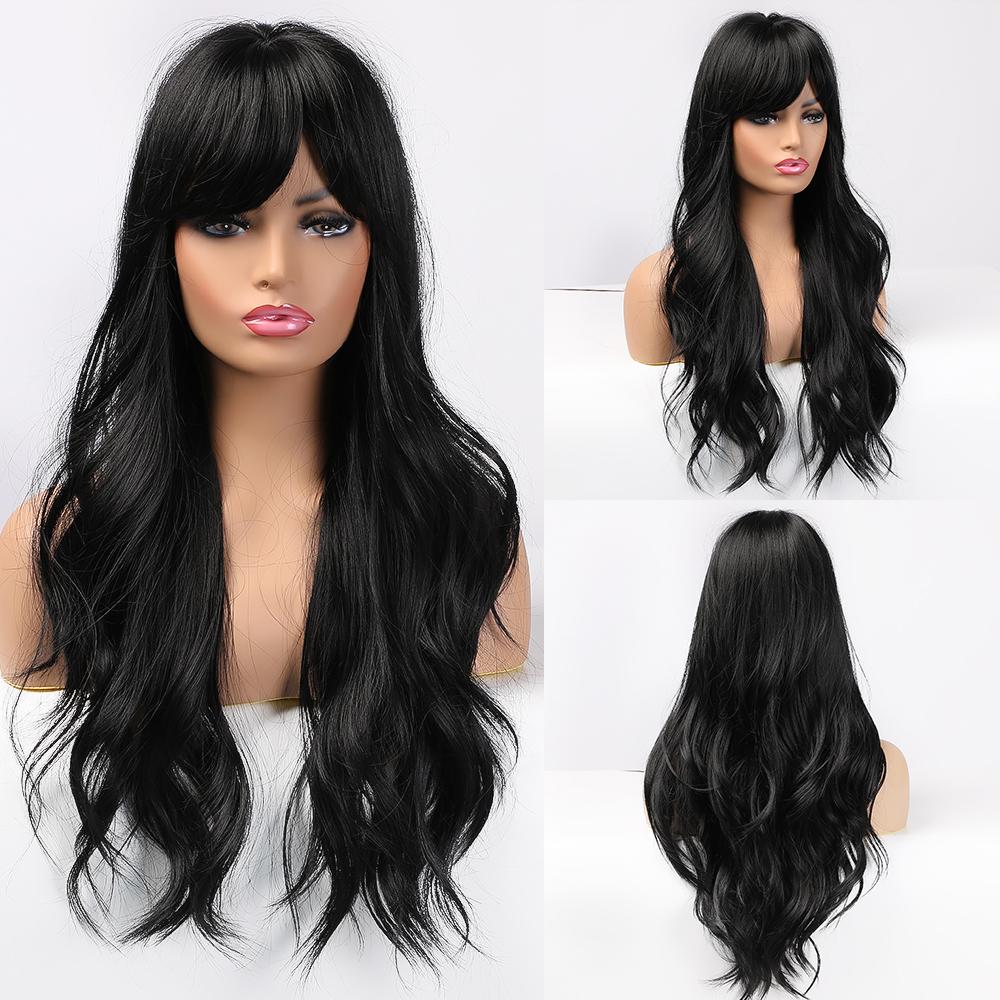 LOUIS FERRE Long Platinum Wave Synthetic Wig for White Women Ombre Light Blonde Wigs With Bangs Daily Cosplay High Temperature