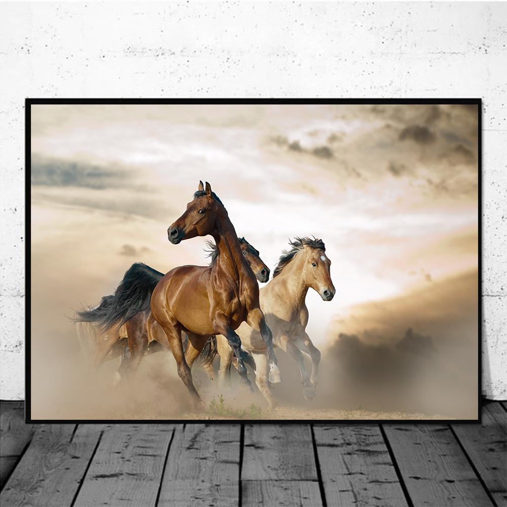 Posters Art Mural Cheval Cheval Galopant Impression sur Toile Peinture Belles Photos de Chevaux pour Décoration Moderne de Salon de Maison