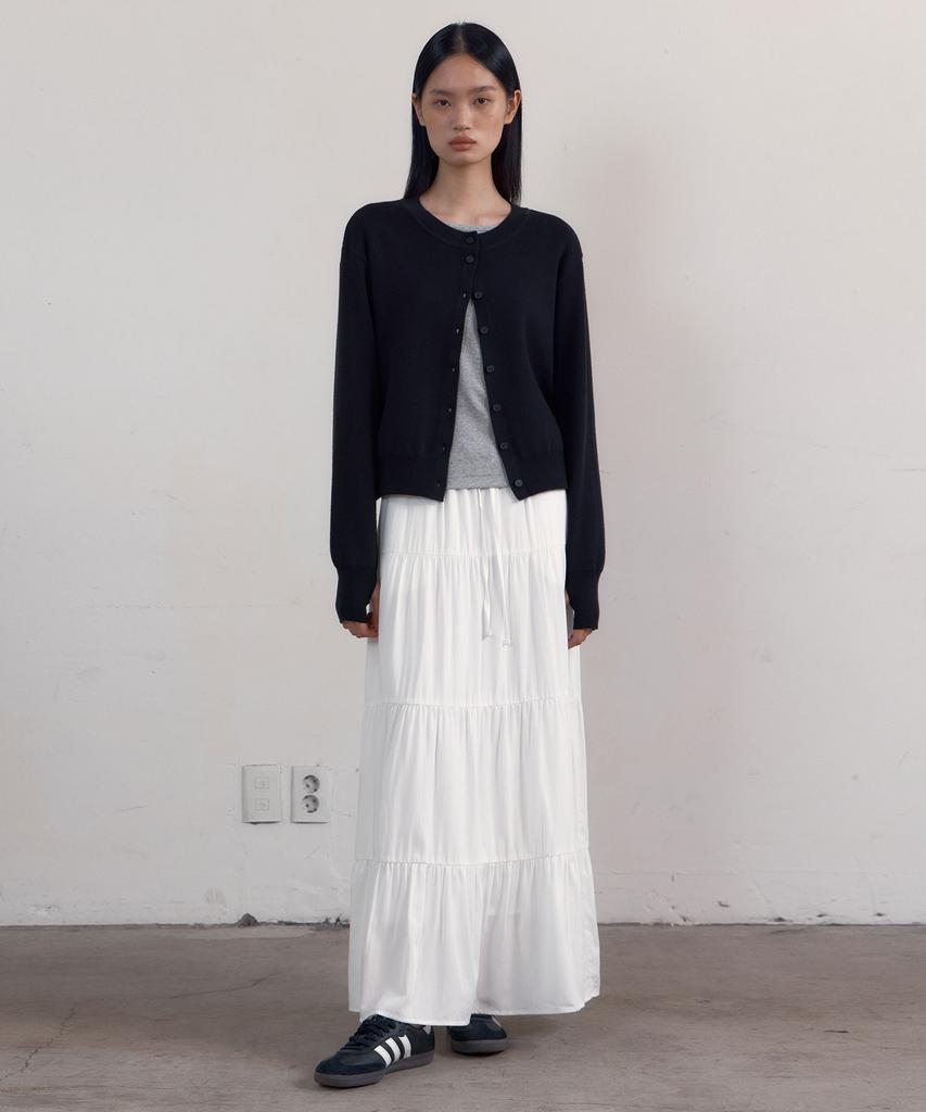 38 Come On Common Shirring Tiered Banding Skirts (White) - Short Length