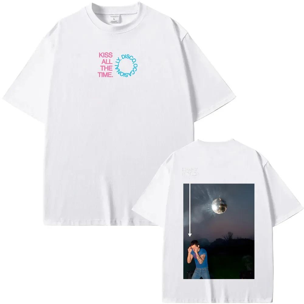 HarryStyles New Album Kiss All The Time Poster Tshirt Men Women Oneck Cotton Summer New Tee Harajuku Loose Casual Oversize Tee