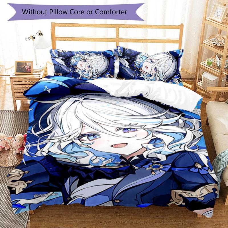 3pcs Genshin Impact Furina1 pattern bedding set duvet cover set includes duvet cover &pillowcases, perfect all season bedroom decoration & gift