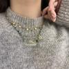 Retro Gold Titanstahl Schlüsselbeinkette mit Natursteinperlen für Damen