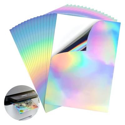 20Pcs Printable Holographic Sticker Paper A4 Dries Quickly Waterproof PET Rainbow for Ink Jet Printer
