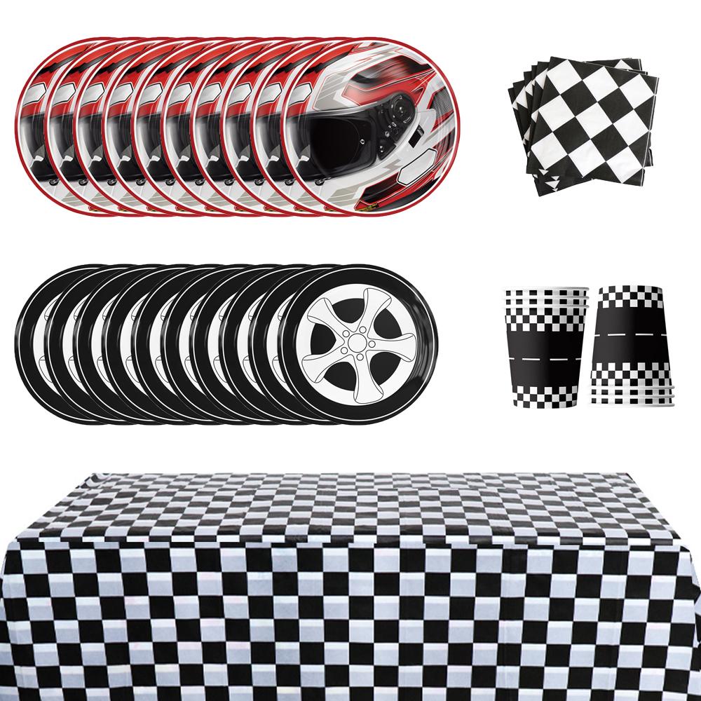 New 51pcs Racing Car Tableware Set Include Plates Napkins and Cups Tablecloth