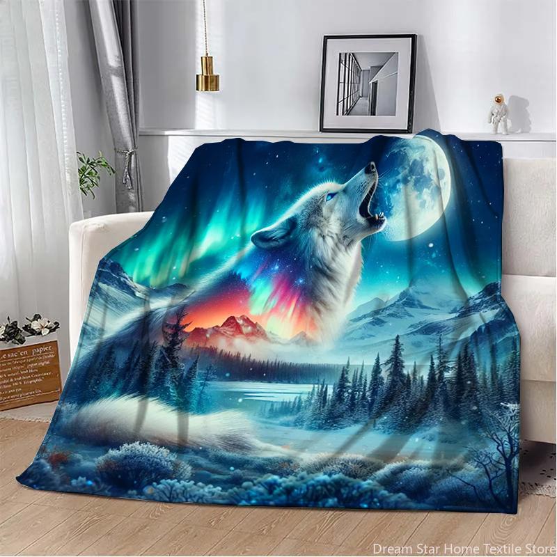 Couverture en Flanelle Animale Loup Mignon Dessin Animé Moelleuse pour Enfants et Adultes Couvre-lit Peluche pour Canapé Jeter Couverture de Déjeuner pour Canapé Lit