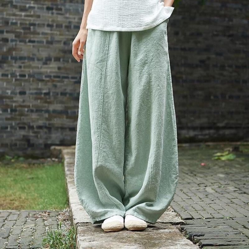 Spring and Summer Breathable Trousers Japanese Plus Size  Cotton and Linen Loose Casual Bloomers Women